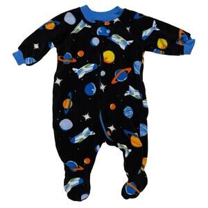 The Children’s Place Fuzzy Space Theme Fleece Zipper Footie Pajamas Size 0-3 M